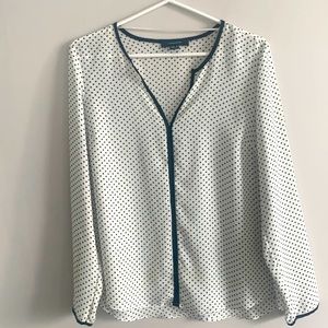 Black and white polka dot long sleeve blouse chemise top